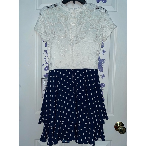 White Floral Lace Dress with Polka-Dot Bottom - Picture 2 of 2